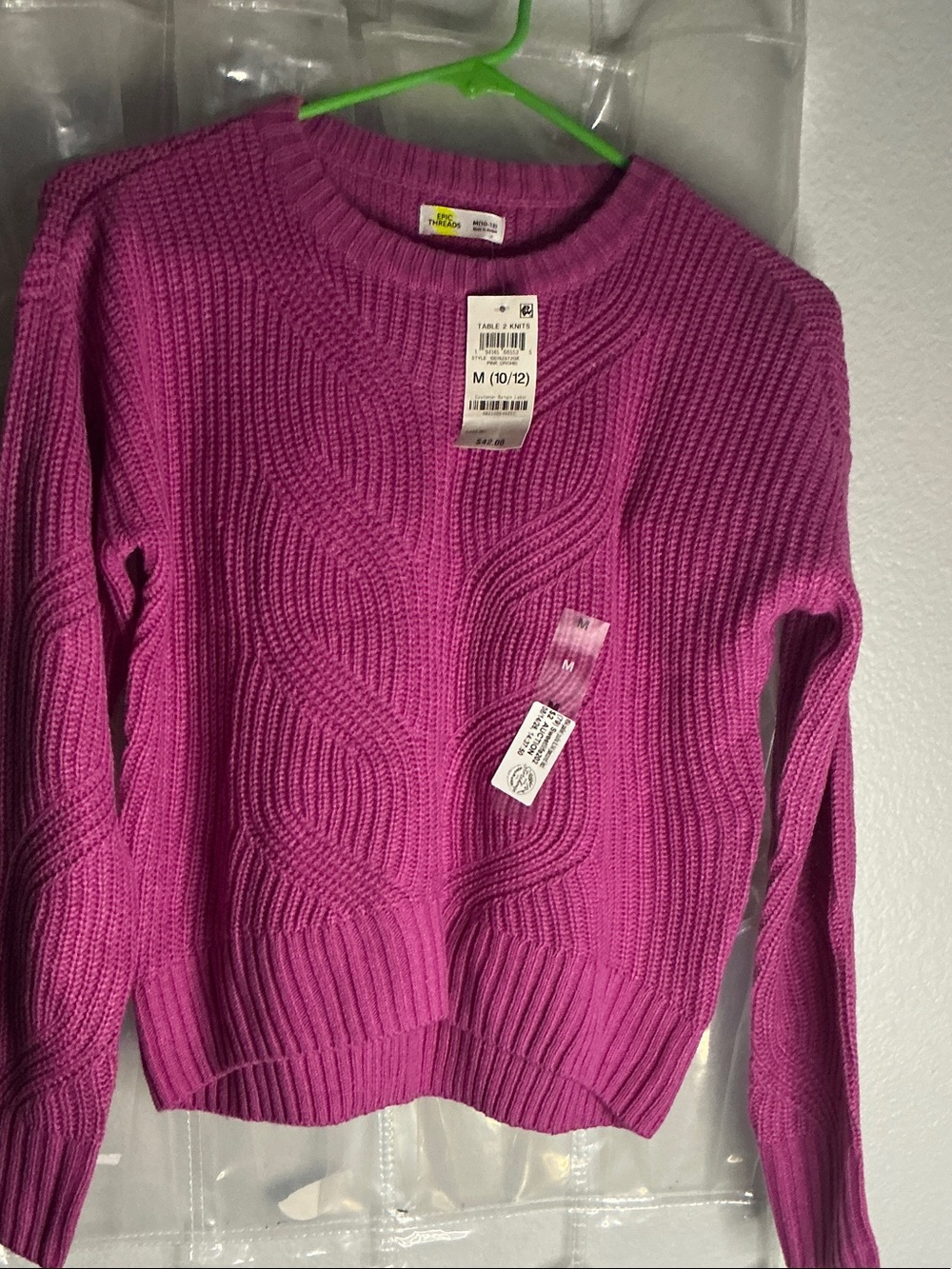Epic Threads Cable-Knit Crew Sweater in Bright Magenta